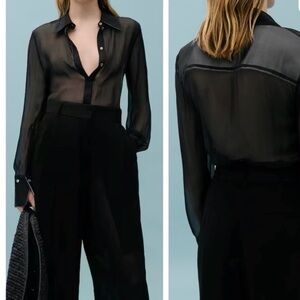 Victoria Beckham x Mango Black Sheer Blouse NWT